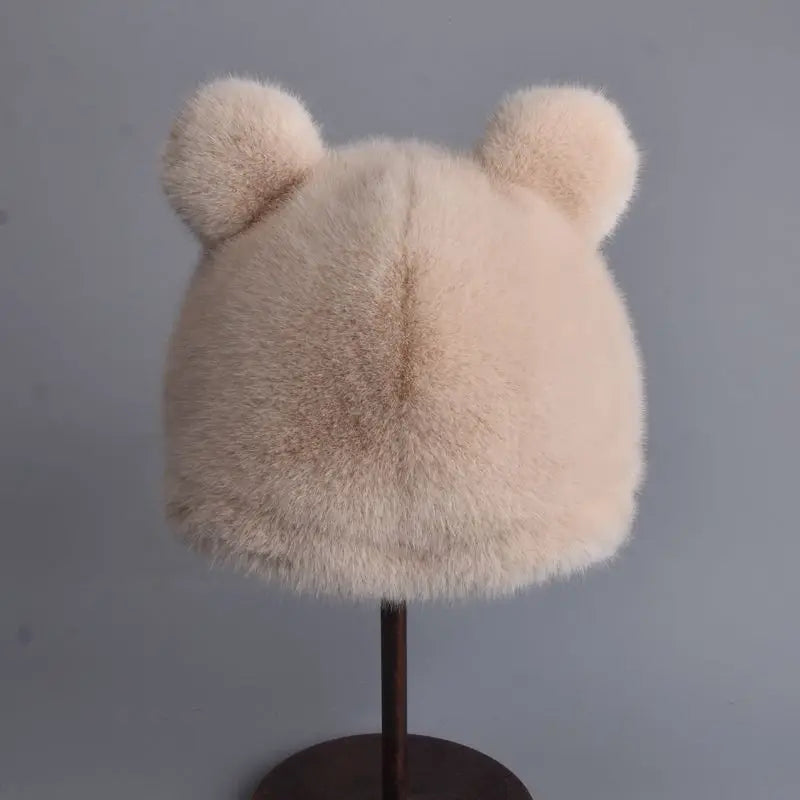 Winter Luxury Faux Mink Fur Beanies Caps Women's Earmuffs Fashion Warm Cap Berets Faux Mink Fur Brim 2025 Fashion Warmer Cap
