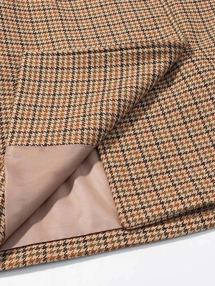 Women Fashion Houndstooth High Collar Short Jacket For Women Chic Long Sleeve Single Breasted Jacket Lady Outerwear