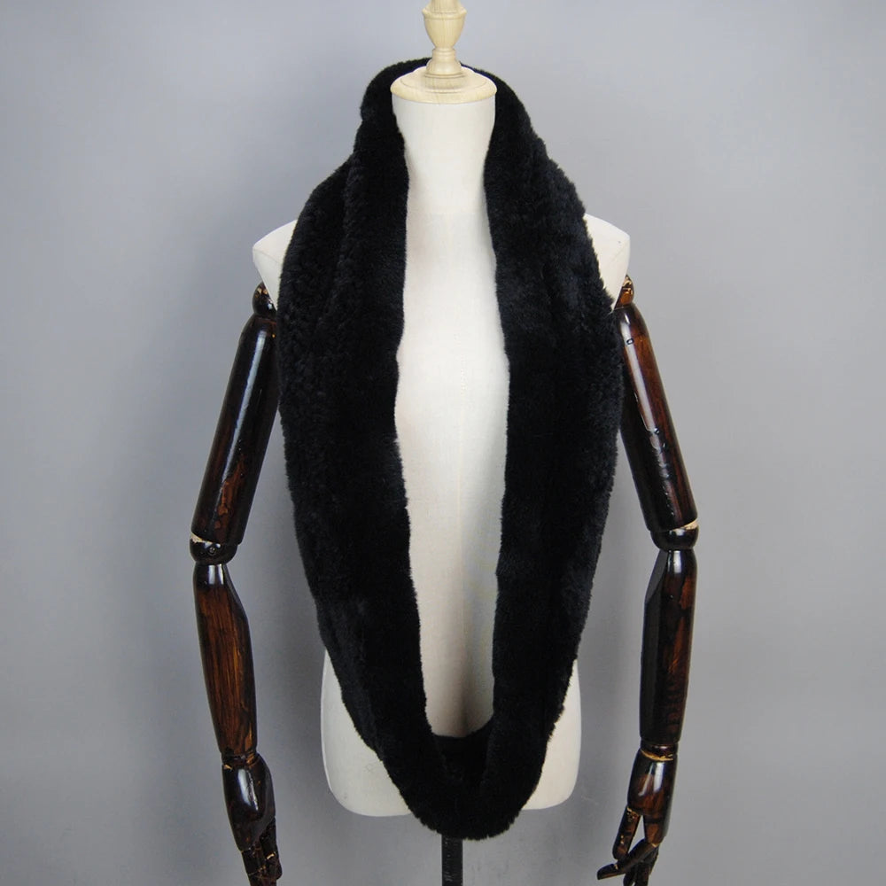 2025 Hot Sale Women New Real Fur Scarf Circle Long Real Fur Scarves Winter Warm Street Fashion Rex Rabbit Fur Muffler