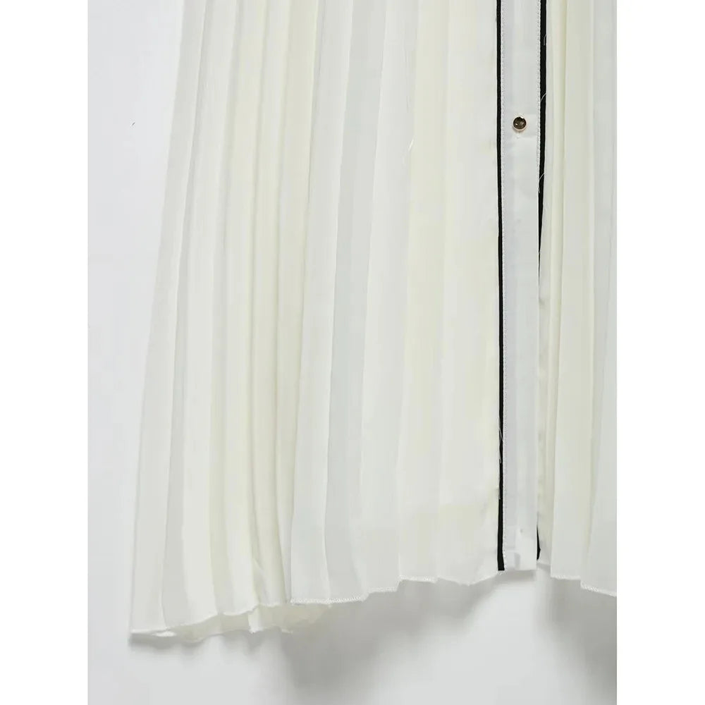 Women's Colourful Lapel Pleated Dress Corseted Long Sleeve Single Breasted (With Belt) Long Dress Elegant Women's Clothing