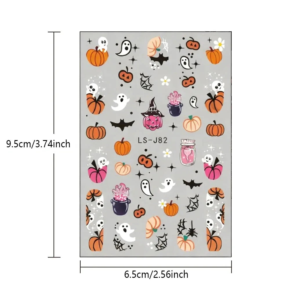 3D Halloween Nail Stickers: Ghost, Pumpkin, Bat, Cat, and Skeleton Designs - DIY Nail Art for Women and Children