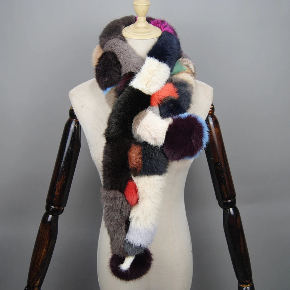 2025 Winter Luxury Natural Real Rabbit Fur Warm Scarf Fashion Soft Plush Thicken Snood Scarves Shawl for Adult Kids Women Girls