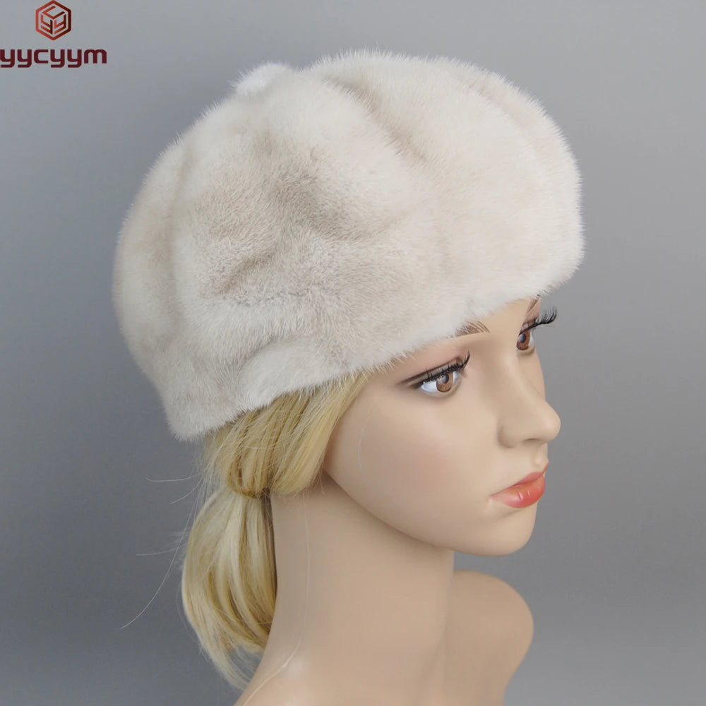 Hot Sale Full Pelt Luxurious Women Real Mink Fur Hats Winter Warm Fur Caps Fashion Ladies Pumpkin Genuine Mink Fur Beanies Hat