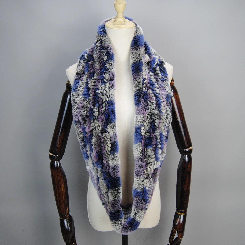 2025 Hot Sale Women New Real Fur Scarf Circle Long Real Fur Scarves Winter Warm Street Fashion Rex Rabbit Fur Muffler