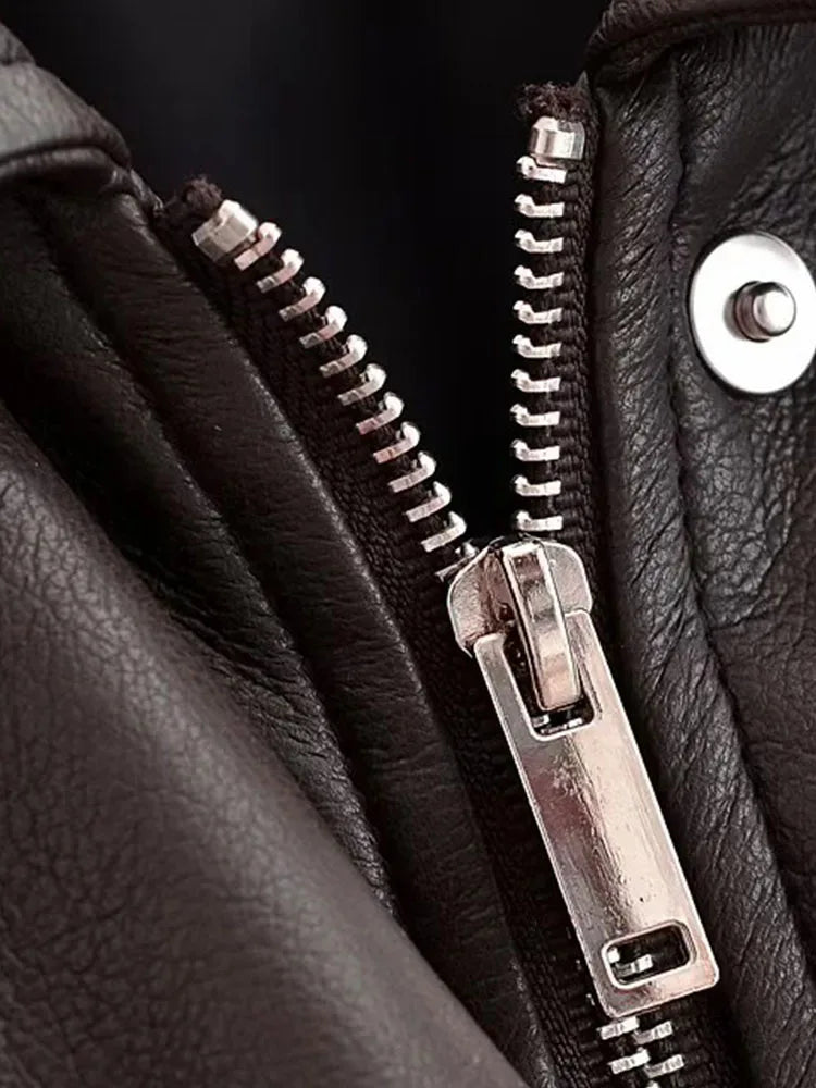 Women 2025 Autumn Artificial Leather Casual Chic Women Jacket Solid Turn-down Collar Zipper Long Sleeve Coats Fashion Coats