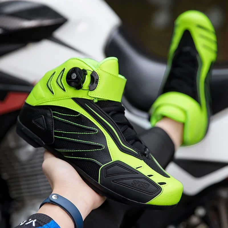 Moto Racing Boot Tênis Men Woman Motorcycle Boots Microfiber Leather Motorbike Riding Anticollision Ankle Protective Shoes