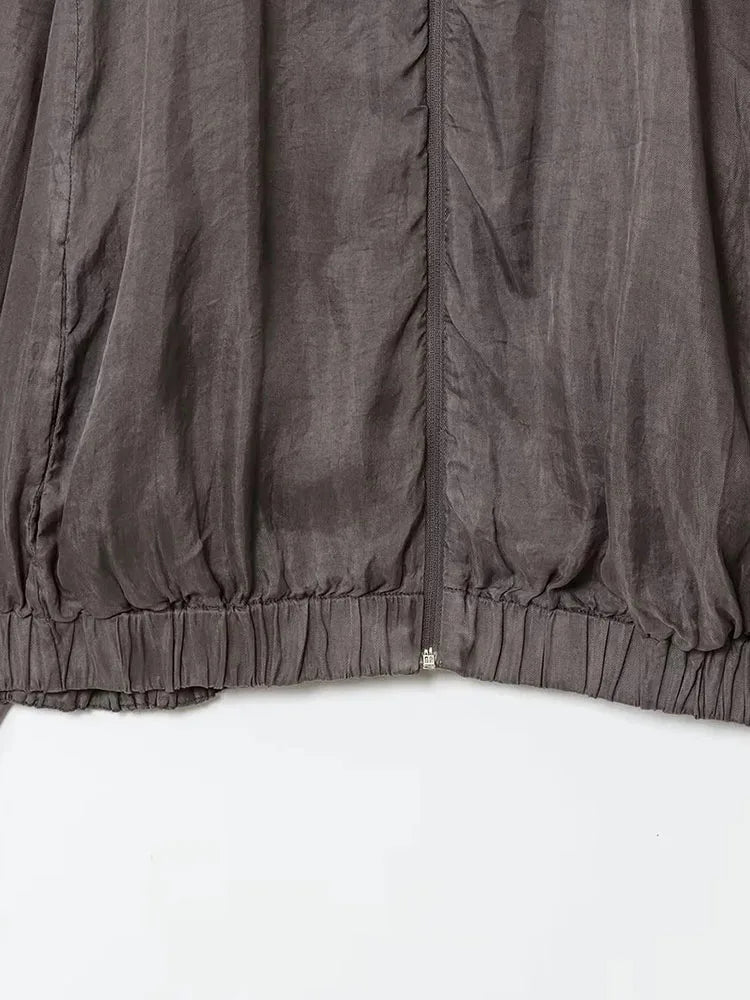 Women 2025 Autumn Fashion Series Standing Collar Drooping Bomber Jacket Female Loose Versatile Zipper Pocket Casual Jacket