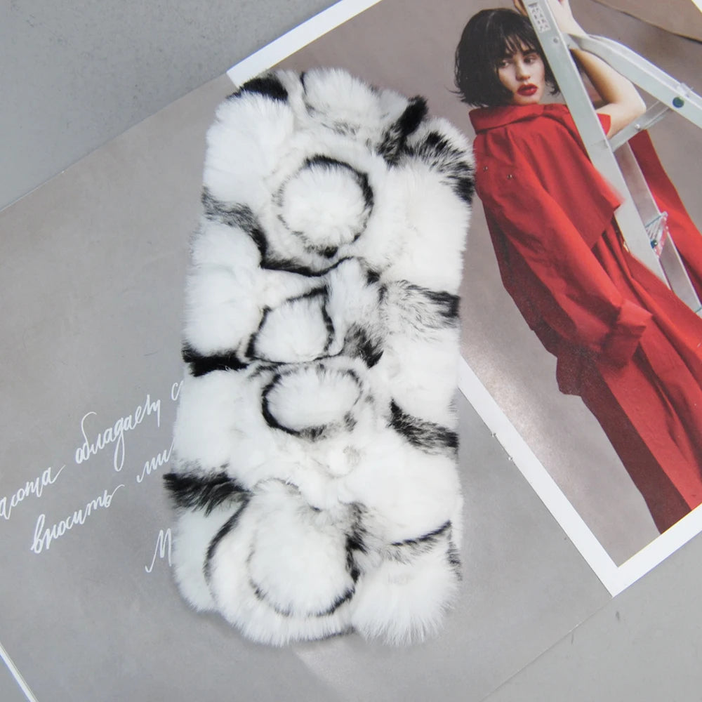 Autumn Winter Lady Real Rex Rabbir Fur Scarf Elastic Real Rex Rabbit Fur Headbands Flowers Natural Rex Rabbit Fur Ring Scarves