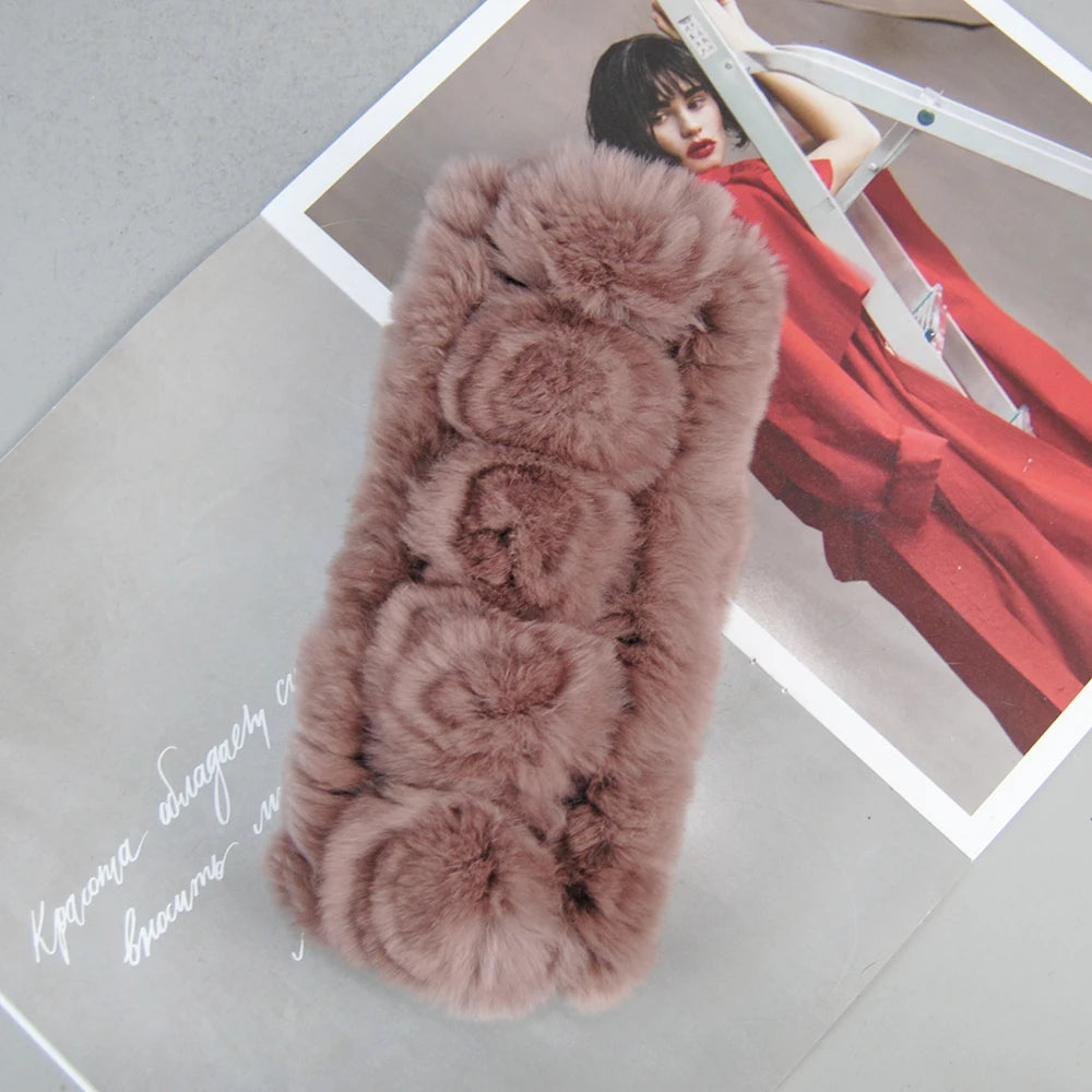 Autumn Winter Lady Real Rex Rabbir Fur Scarf Elastic Real Rex Rabbit Fur Headbands Flowers Natural Rex Rabbit Fur Ring Scarves