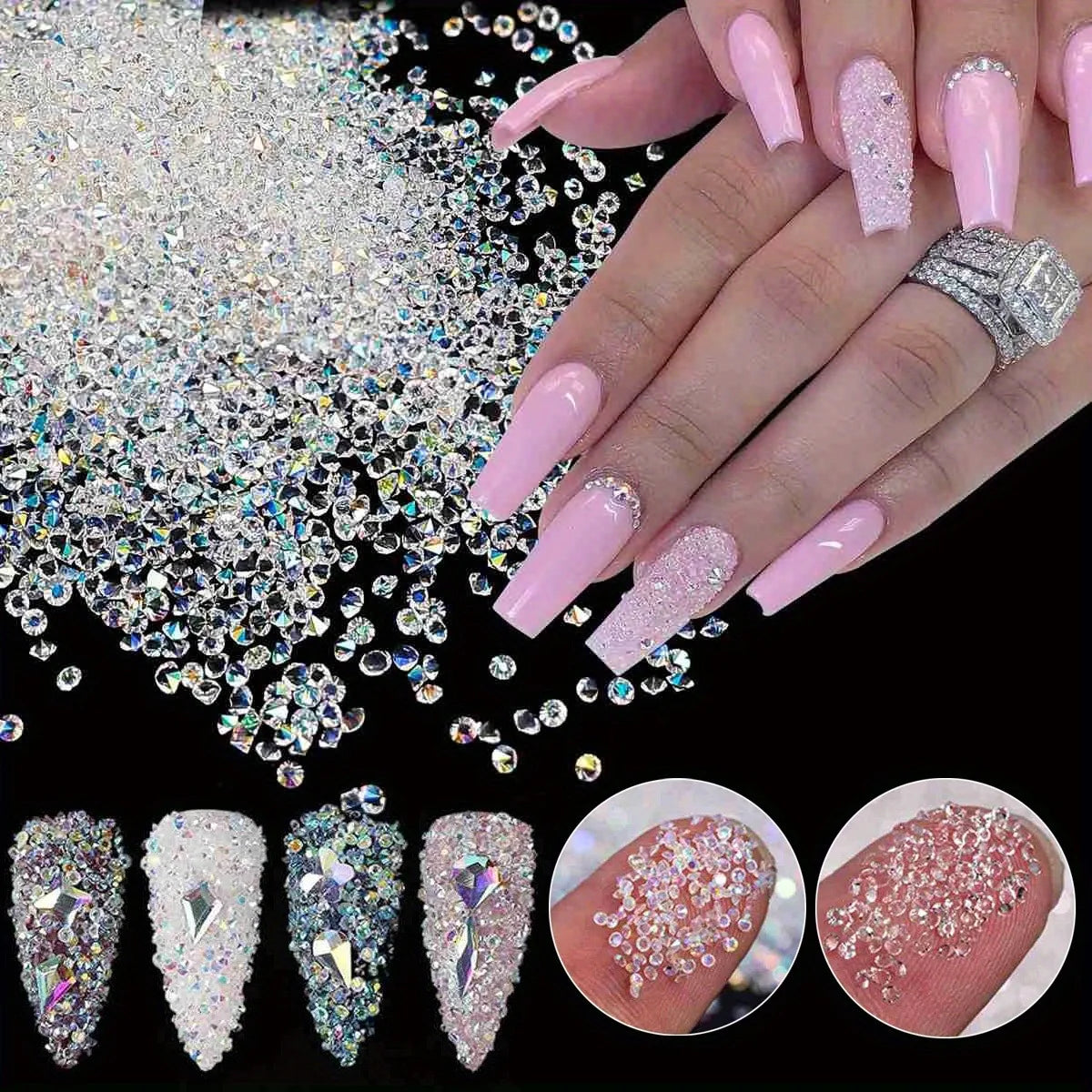 1440Pcs/Bag Glitter Caviar Nails Rhinestones Fairy Micro Crystal Beads 3D AB Crystal Nail Art Accessories DIY Design Manicure