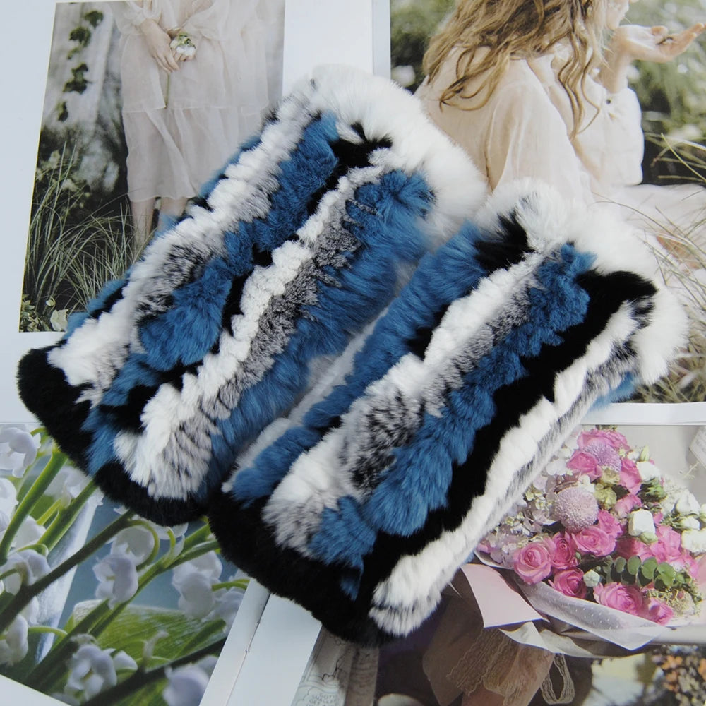 2025 Fashion Real Rex Rabbit Fur Women's Winter Gloves Genuine Fur Mittens Girl Fingerless Gloves Wrist Warmer Elastic Fluffy