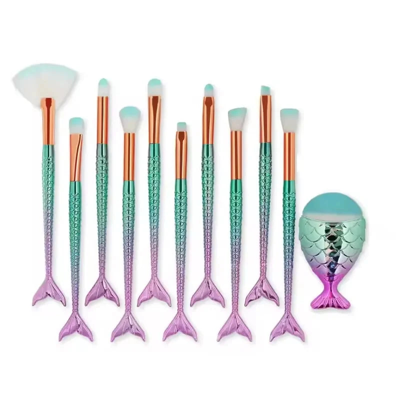 10/11-Piece Mermaid Makeup Brush Set – Creative & Cute Cosmetic Kit for Girls, Perfect Birthday Gift