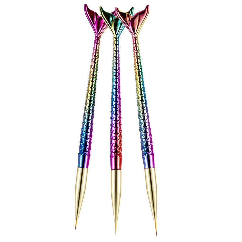 6-Piece New Mermaid Nail Art Brush Set, Professional Nail Painting Tools for Drawing/Outlining/Flower Designs/Carving