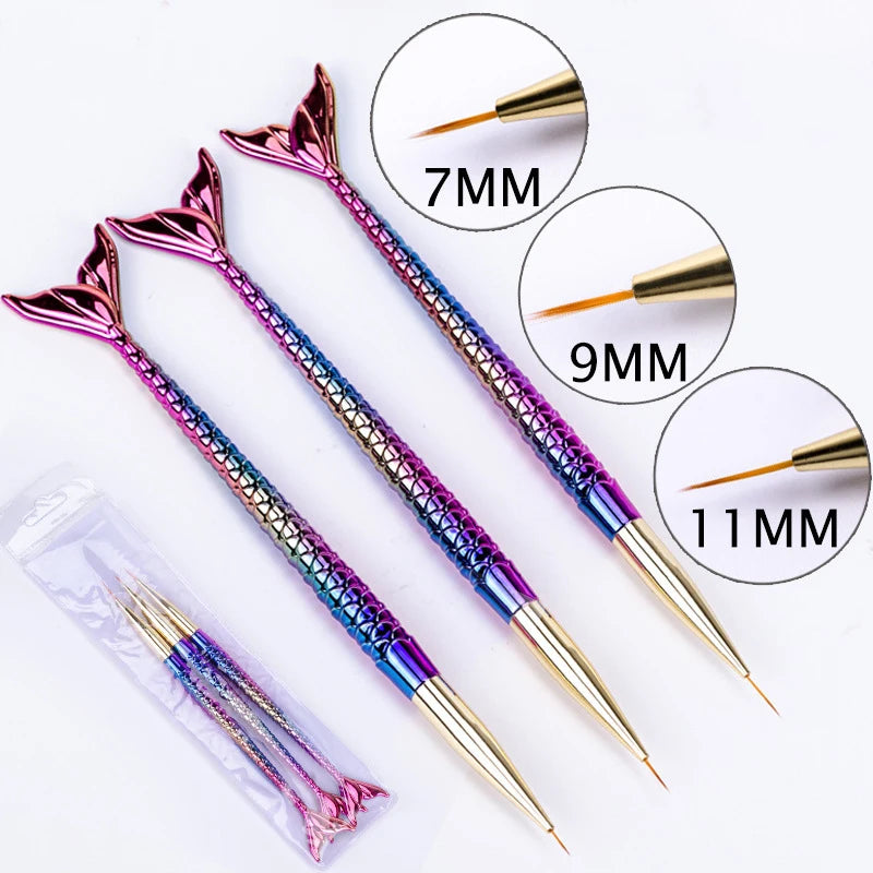 6-Piece New Mermaid Nail Art Brush Set, Professional Nail Painting Tools for Drawing/Outlining/Flower Designs/Carving