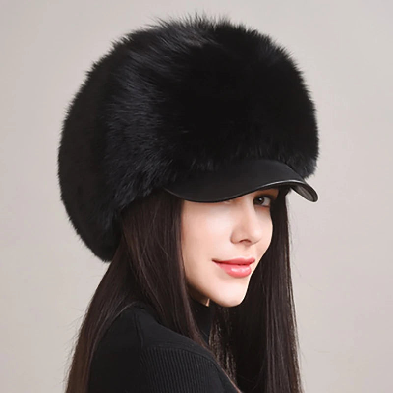 2025 New Fashion Earflap Hat Winter Women's Hat Real Fox Fur Hats Headgear Russian Girls Real Fox Fur Beanies Cap