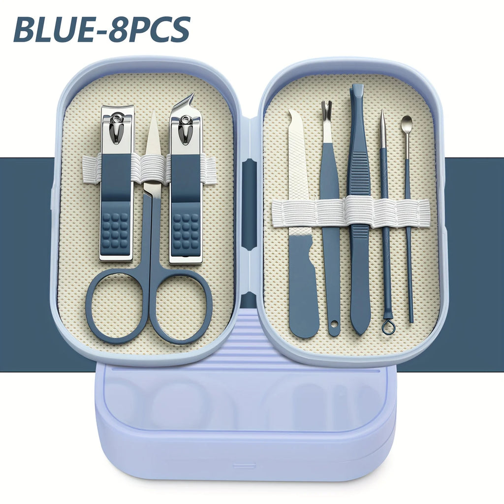 8pcs Manicure Foot Care Kit Including Nail Clippers and Trimming Tools with Portable Storage Box