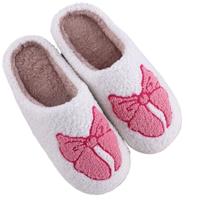 Leisure comfortable autumn winter pink bow cotton slippers warm slippers indoor thick slippers