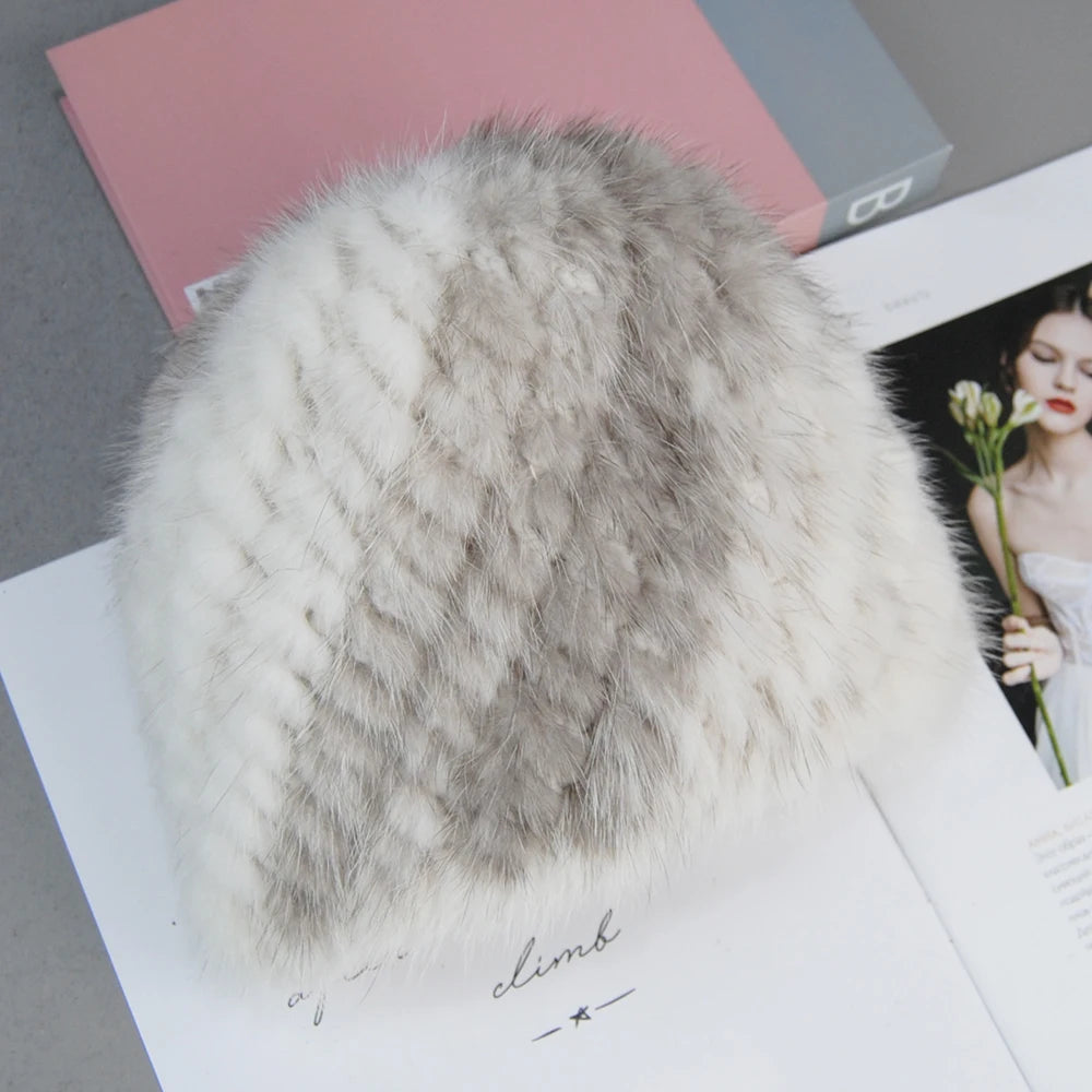 New Style Brand Fashion Genuine real natural women's knitted Mink Fur Hat Hand Made Knit Fashion Winter Headgear Berets cap