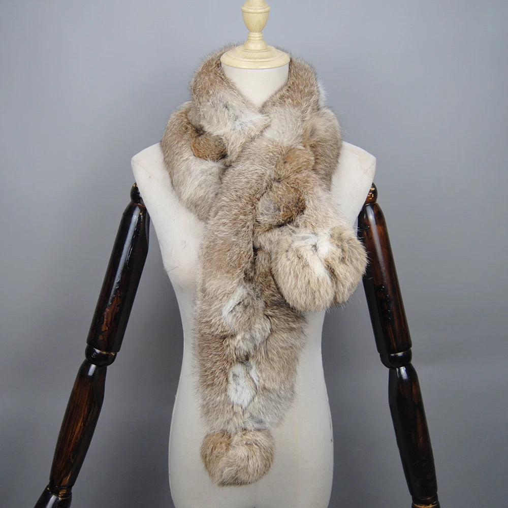 2025 Winter Luxury Natural Real Rabbit Fur Warm Scarf Fashion Soft Plush Thicken Snood Scarves Shawl for Adult Kids Women Girls