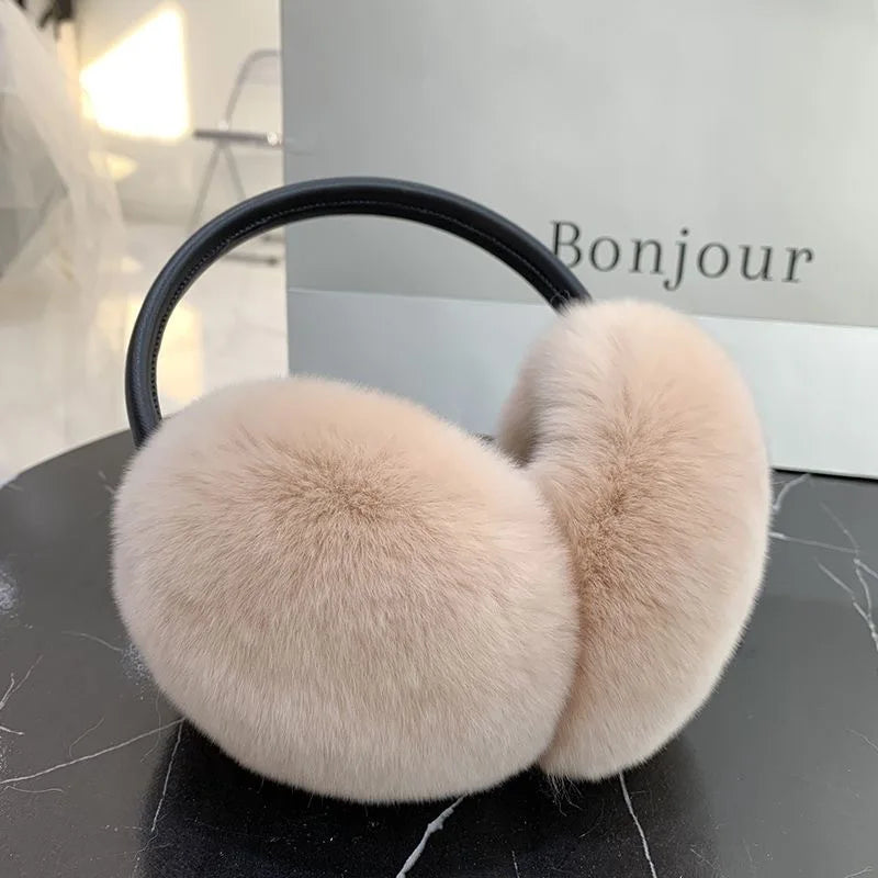 Rex Rabbit Fur Hang Ear Cover Warm Winter Earmuffs Headwear Ear Muffs Fur Earmuffs Cold Ear Warmer Fold Ear Protection Headband