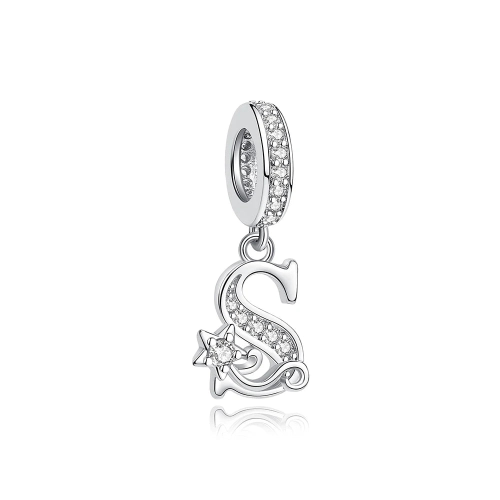925 Sterling Silver Charms Original Letter Alphabet A-Z Pendant Beads Fit Brand Bracelets Necklaces Diy Jewelry For Women