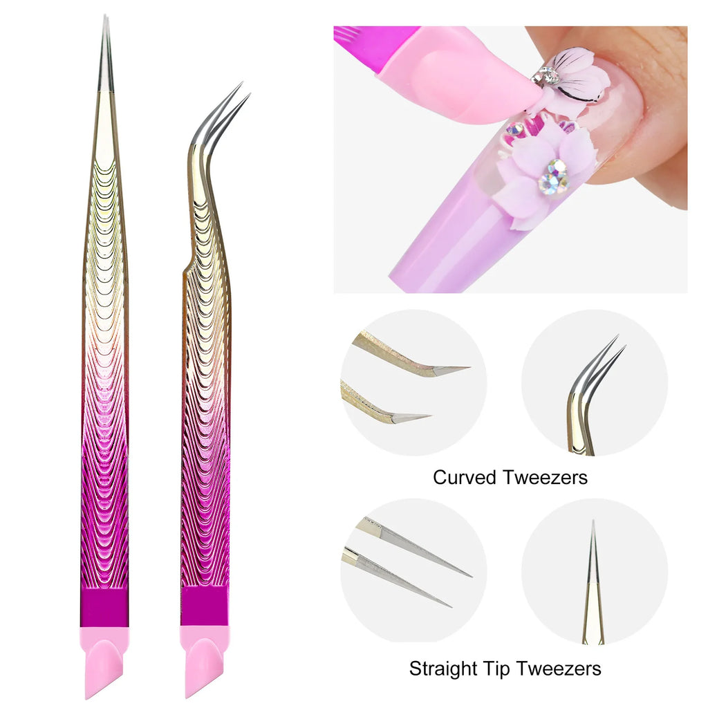 Multi-Purpose Eyelash Extension Tweezers – For False Eyelashes, Nail Stickers & Rhinestones, with Silicone Cushion Tip
