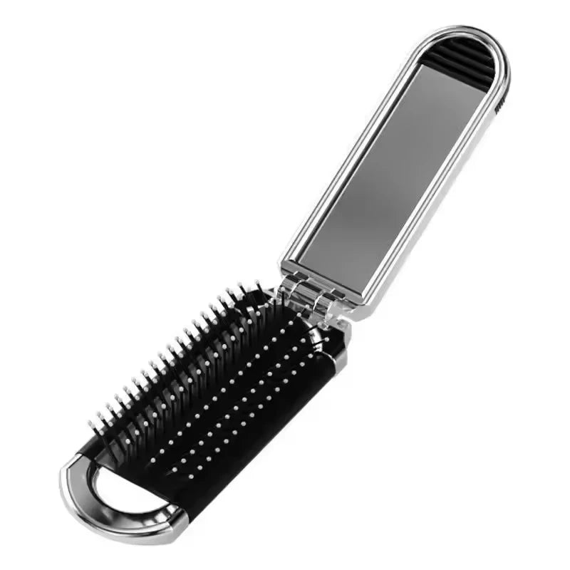 Foldable Comb with Detachable Makeup Mirror, 2-in-1 Function, Portable Air Cushion Massage Comb for Women.