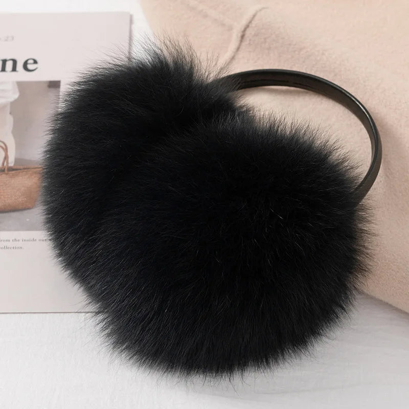New Style Luxury Ladies Fox Fur Earmuffs Winter Women Warm Real Fox Fur Earmuffs Girl's Earlap Ultra Large Ladies Plush Earmuff