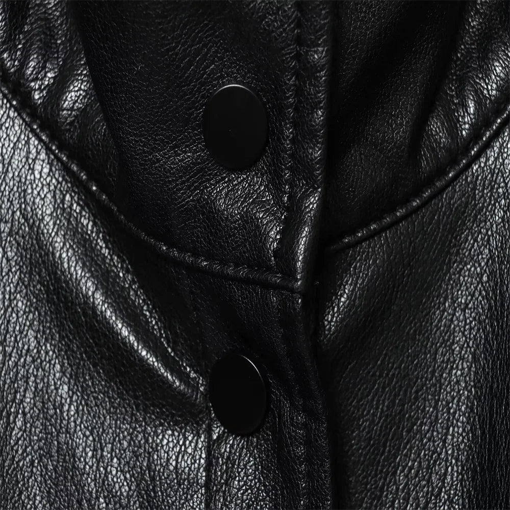 Autumn New Product Women's Wear High End Loose High Collar Imitation Leather Pilot Jacket Coat Leather Jacket