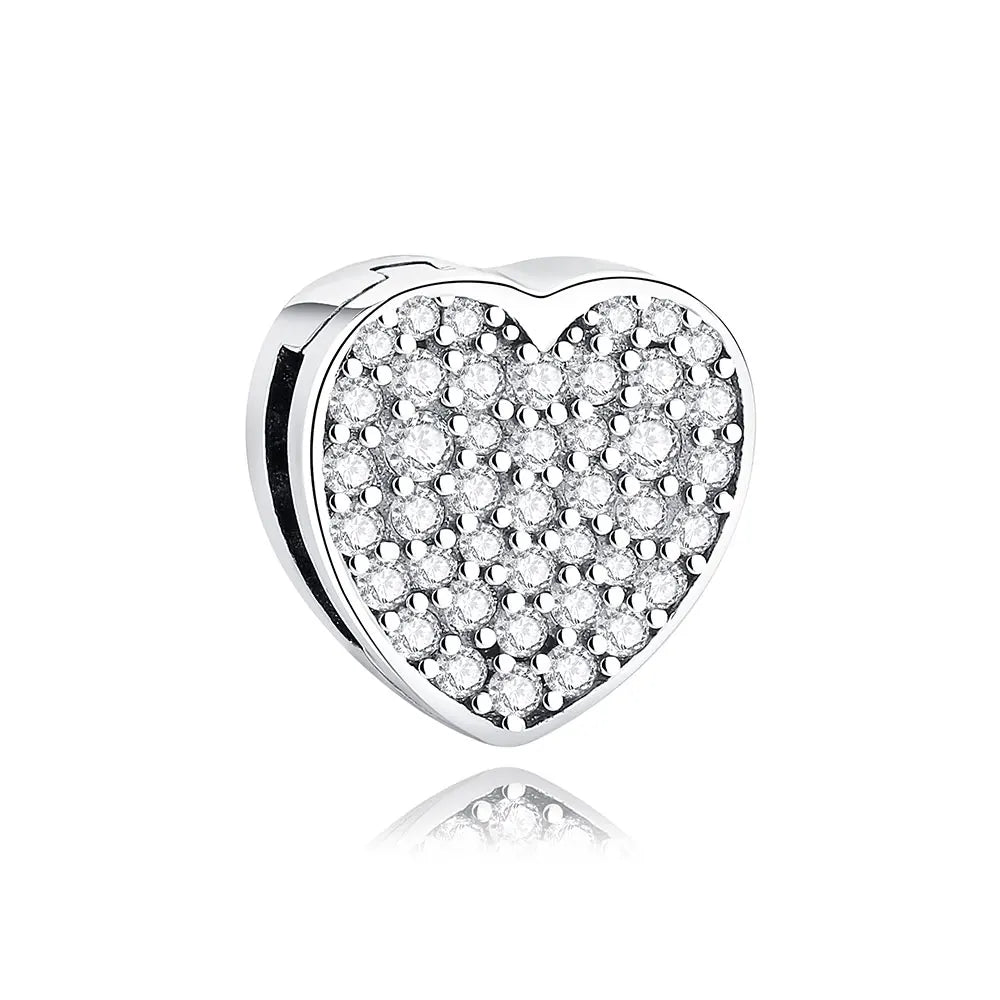 925 Sterling Silver Charms Beads Original Reflections Clip Heart Clover Crown Charm Fit Brand Bracelets Jewelry For Women