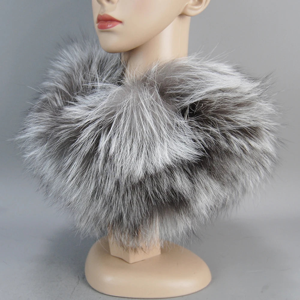 2025 New Style Luxury Women Winter Real Fur Scarves Warm Real Fox Fur Mufflers 100% Natural Fox Fur Collar Scarf Ring