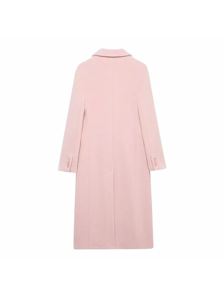 Women Autumn Burgundy Multicolour Wool Blended Overcoat for Women Fashion New Warm Double Breasted Lapel Long Coat Jacket