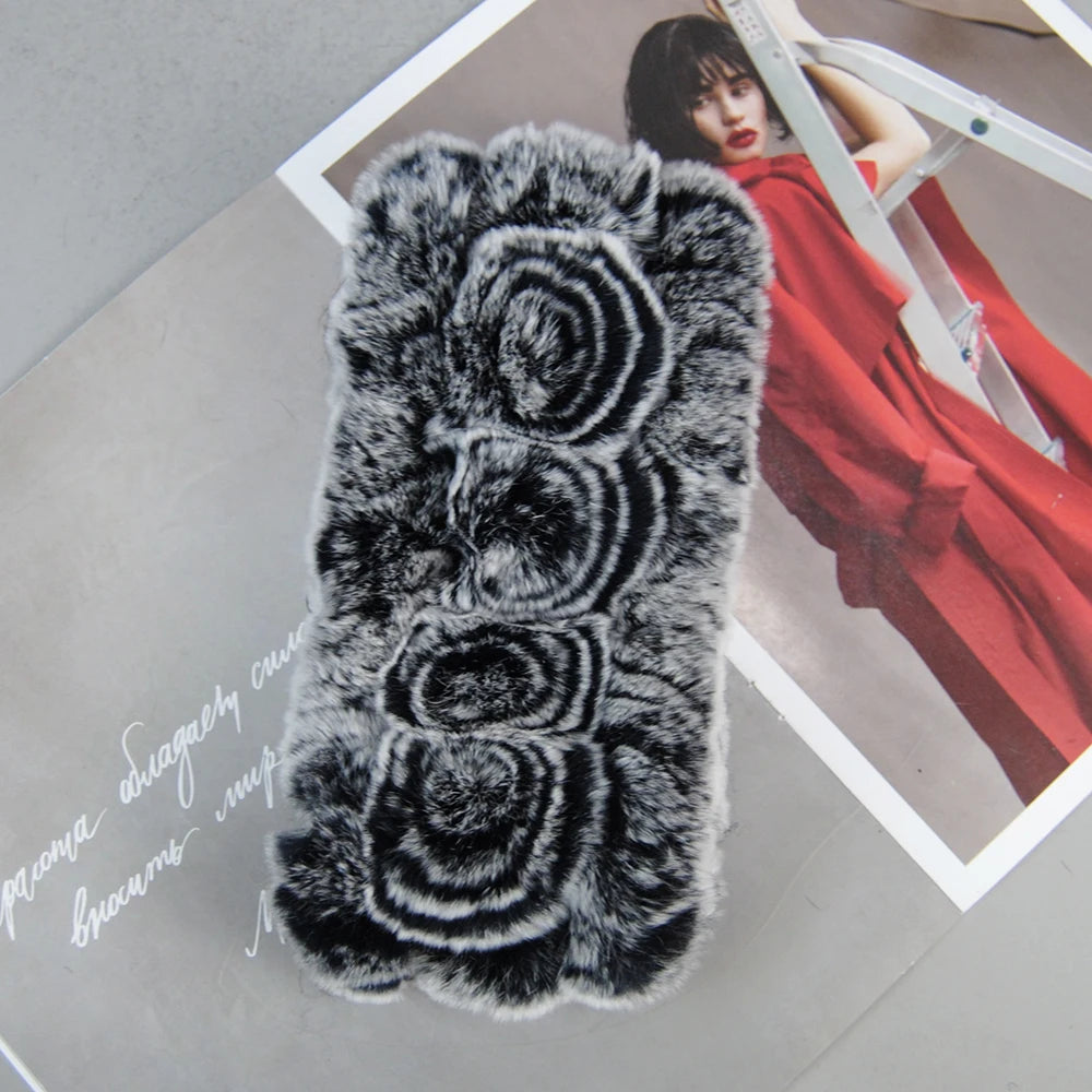 Autumn Winter Lady Real Rex Rabbir Fur Scarf Elastic Real Rex Rabbit Fur Headbands Flowers Natural Rex Rabbit Fur Ring Scarves