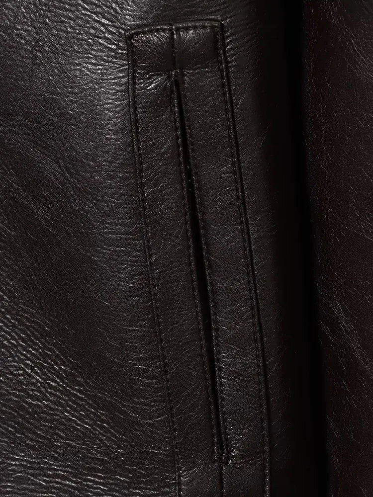 Women 2025 Winter New Reversible Plush Faux Leather Jackets For Blends Thick Winter Office Turn-down Collar Coat Chic Outerwear