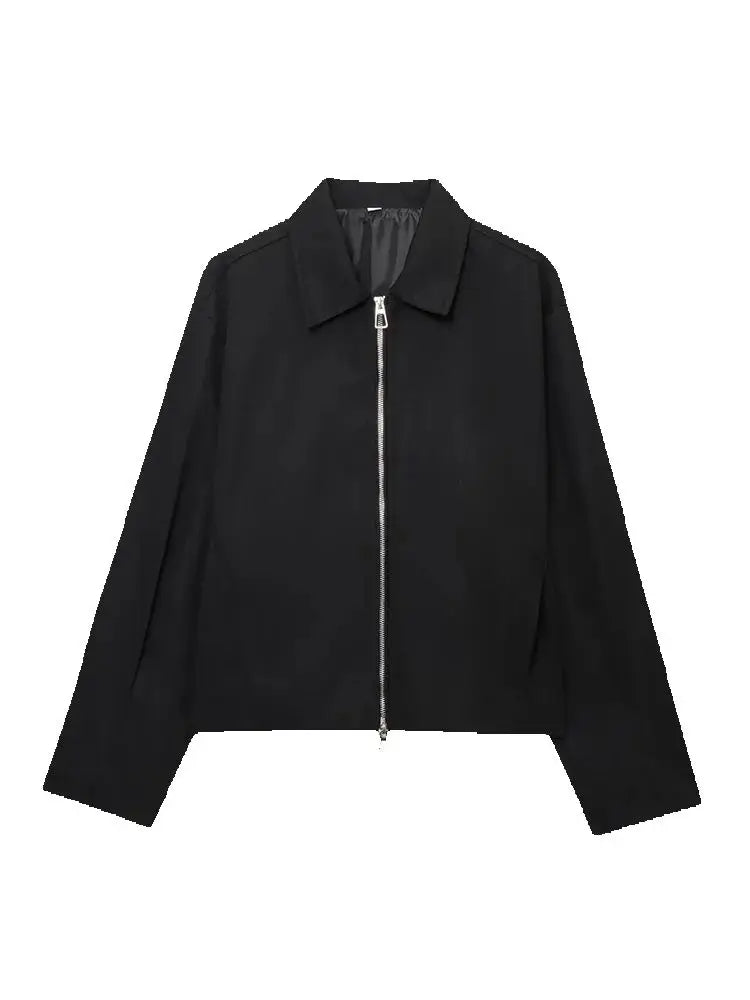 Women's Street Casual Jacket Top Fashion Long Sleeve Jacket Zipper Women Elegant Turn-Down Collar Female Coats