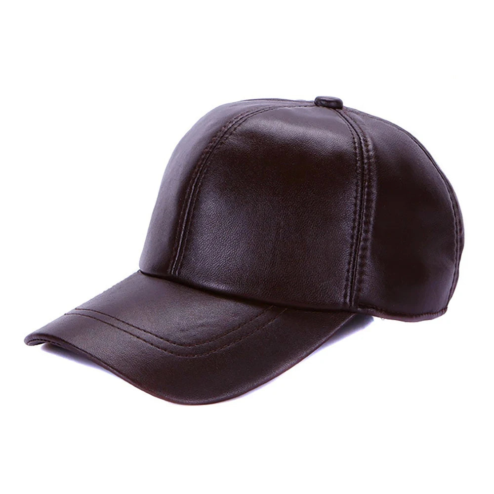 Fashion Cap New Adult Leather Hat Men's Warm Leather Baseball Cap Male Men Outdoor Street Hip Hop Hat Leather Hat Windproof Hat