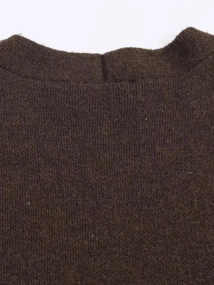 Women's New Vintage Loose Sweater Cardigan Women Casual V-Neck Long Sleeve With Belt Brown Coats Lady Solid Street Outwear