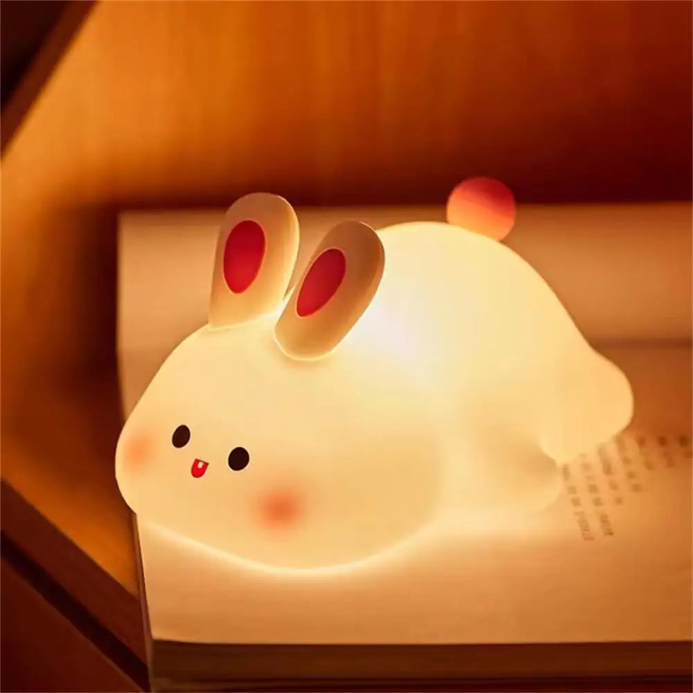 Cute Bunny Cartoon Night Light - USB Rechargeable Touch Dimming, Children's Bedside Sleep Gift
