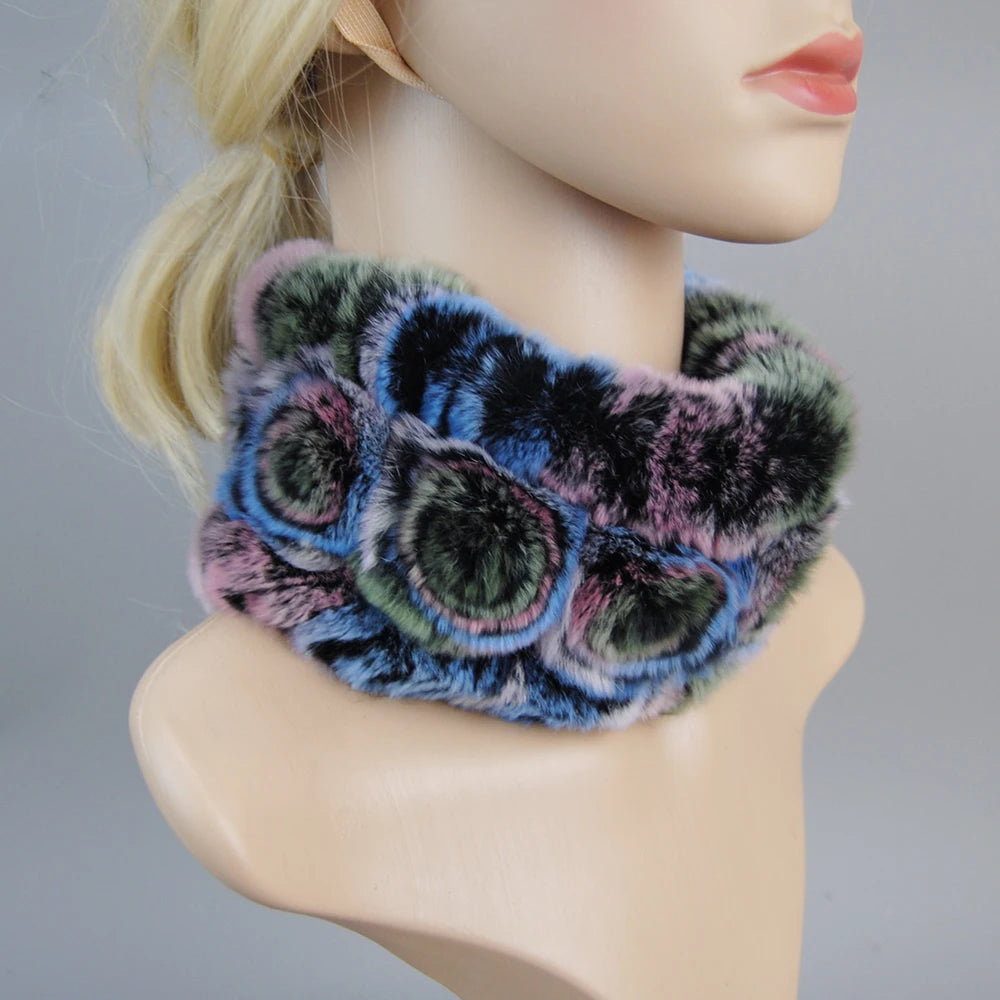 Winter Knitted 100% Natural Fur Hats Scarves Sets Women Warm Real Rex Rabbit Fur Hat Scarf Lady Fashiom Thick Rex Rabbit Fur Hat