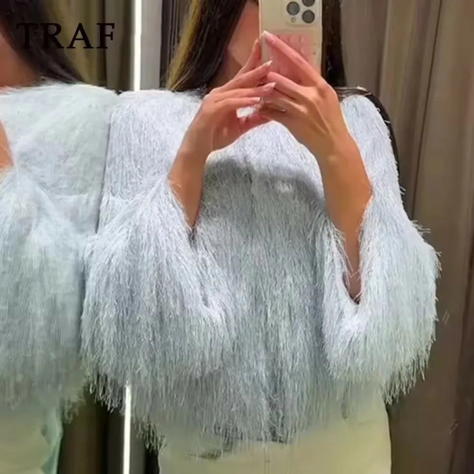 Women Tassel Decoration Short Coats Women's Fashion Wrist Sleeve Jackets for Women Elegant Office Ladies Casual Outerwear ﻿