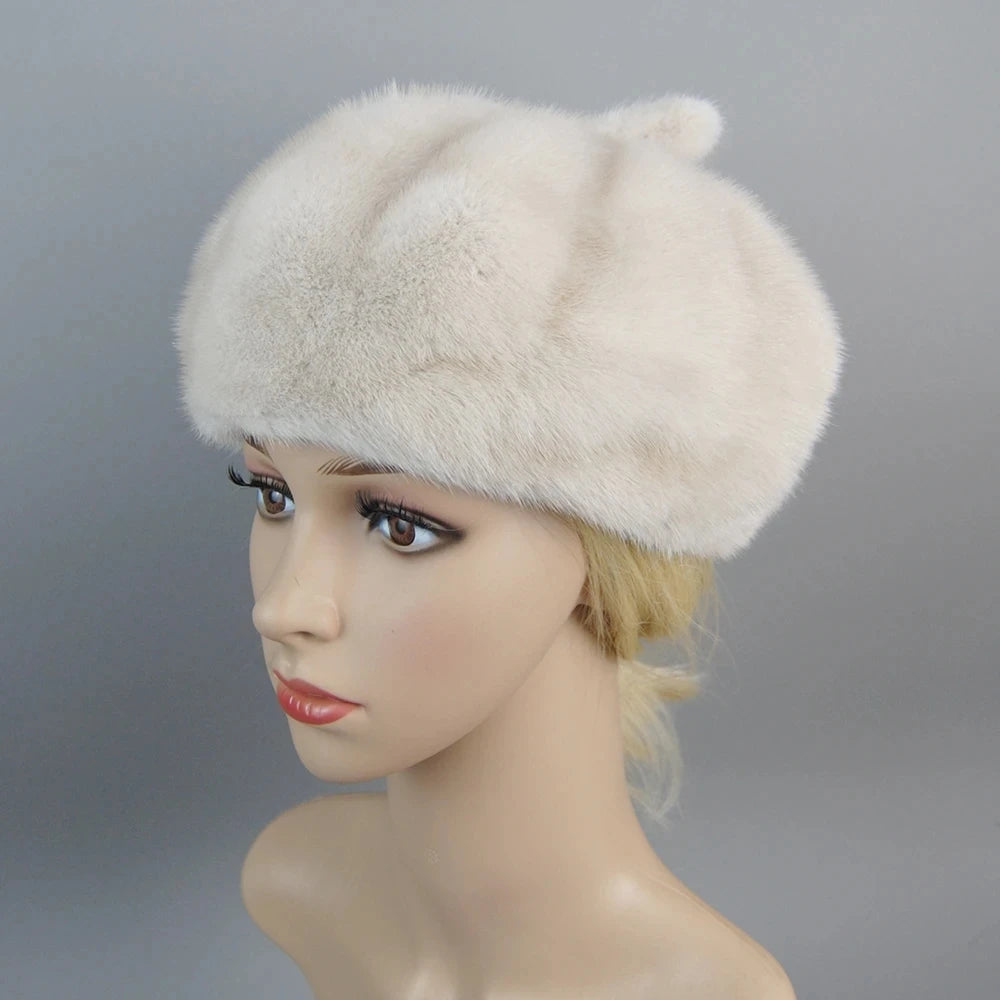 Hot Sale Full Pelt Luxurious Women Real Mink Fur Hats Winter Warm Fur Caps Fashion Ladies Pumpkin Genuine Mink Fur Beanies Hat