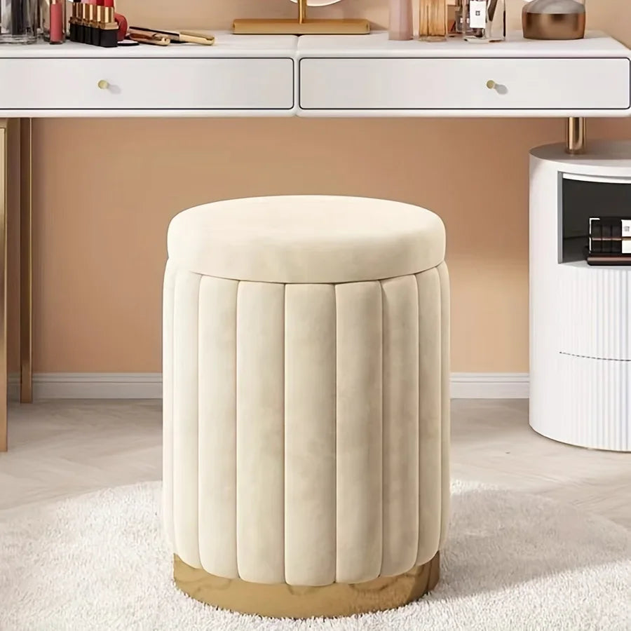 New Storage Round Stool, Shoe Changing Stool with Storage Space, Makeup Stool, Bedroom Dressing Table Round Stool