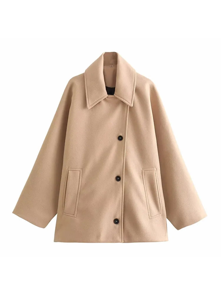 2025 Autumn Winter Women's New Collection Collar Long Sleeve Single breasted Solid Color Loose Jacket Top