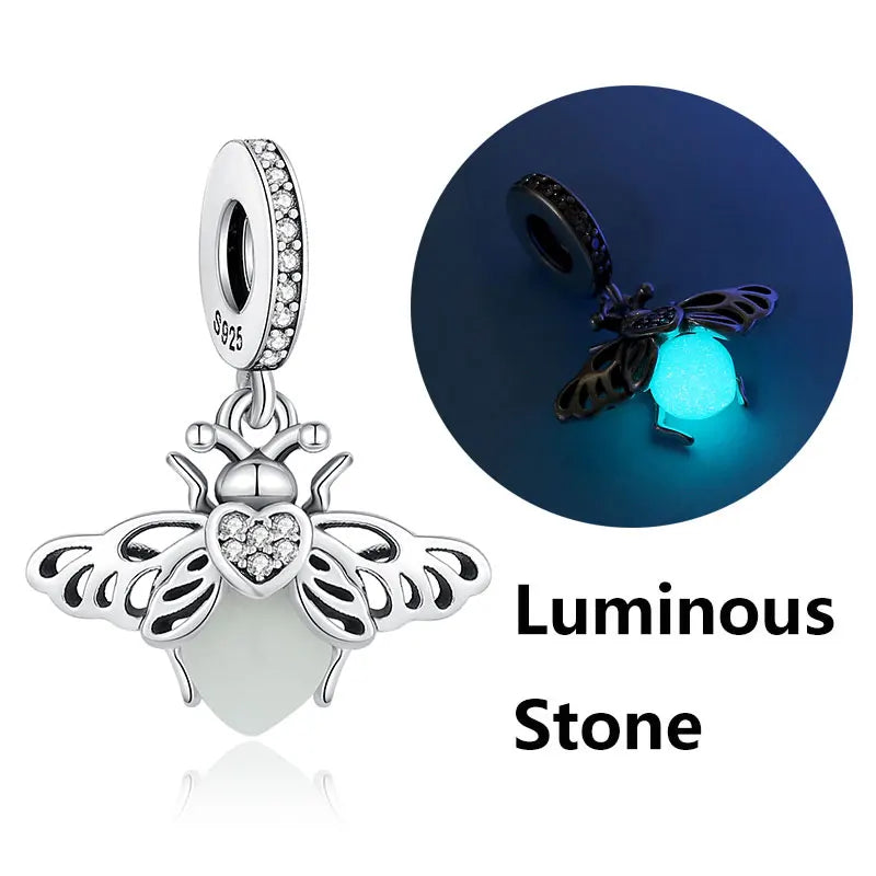 Original 925 Sterling Silver Charms Butterfly Firefly Lucky Clover Beads Fit Brand Bracelets Necklaces Diy Jewelry For Women