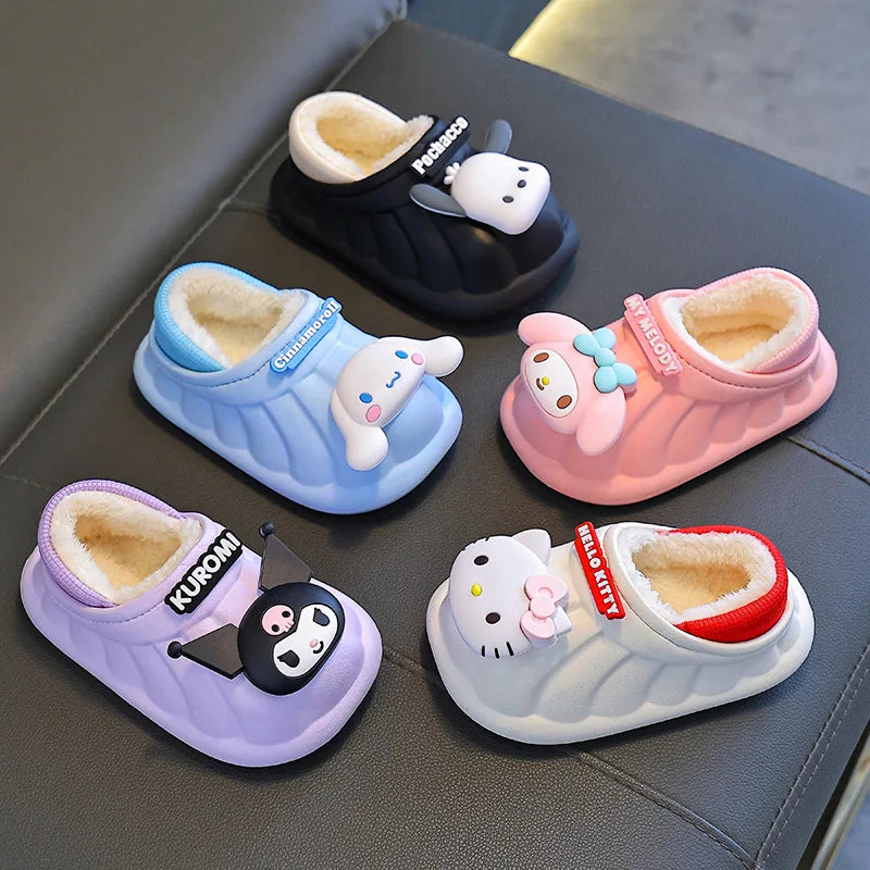 Cartoon Winter Warm Cotton Home Floor Waterproof Slippers Antislip Family Shoes In Door Cute Sweet Kuromi Hello Kitty Size 24-41