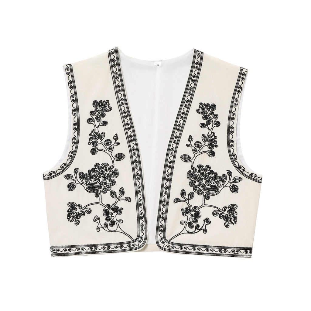 Women's Vests Sleeveless Embroidered Vest Top Streetwear Coats Lady Vests For Woman Boho Cropped Waistcoat Cardigans