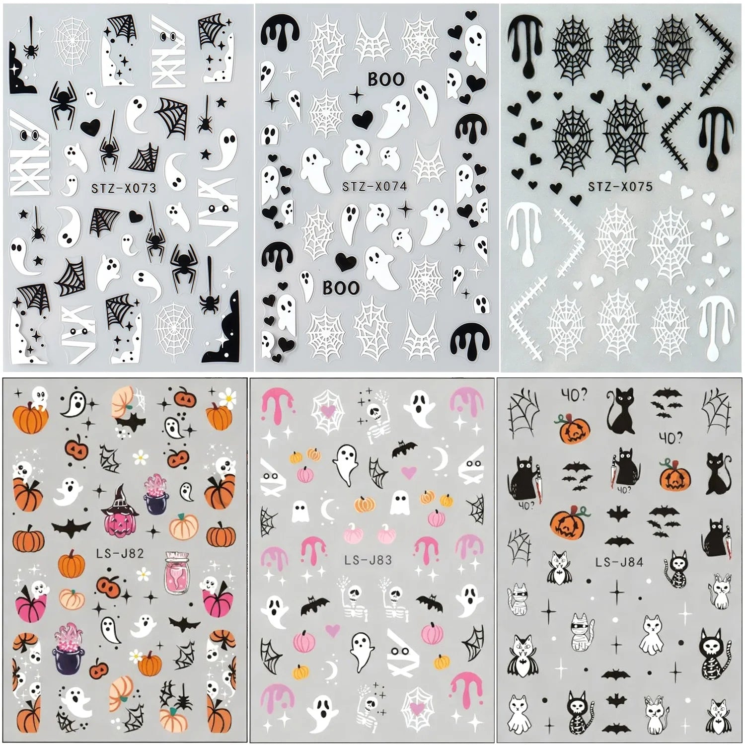 6-Sheet Halloween Nail Art Stickers Set - Holiday Party Nail Decals with Ghosts, Spider Webs & Festive Designs