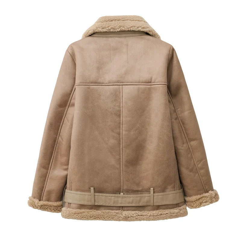 2025 new European and American women's fur one long sleeve standing collar double-sided jacket fur one thick warm coat