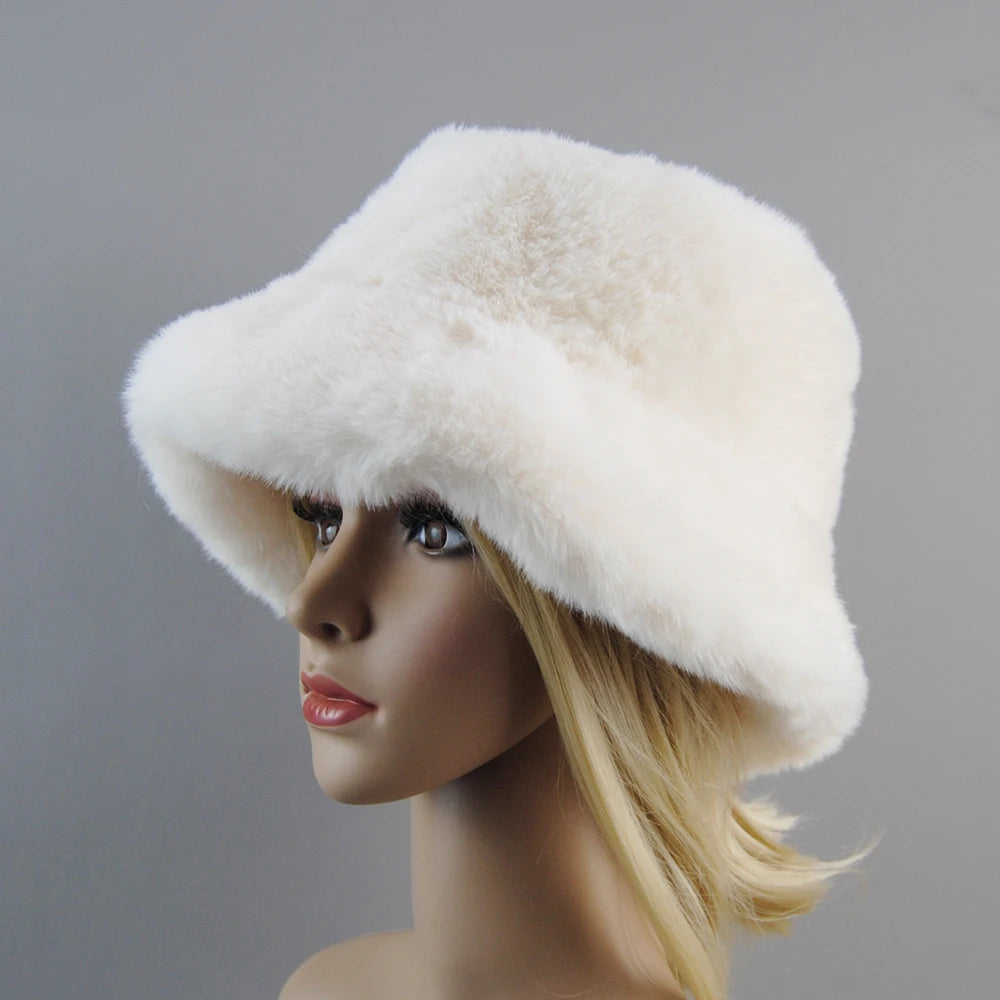 New Fake Rabbit Fur Hats Super Soft Women Winter Hat Cotton Lining Warm Russian Ski Beanies Plush Solid Color Fashion Casual Cap