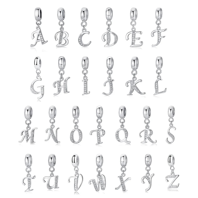 925 Sterling Silver Charms Original Letter Alphabet A-Z Pendant Beads Fit Brand Bracelets Necklaces Diy Jewelry For Women